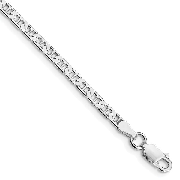 Rhodium-Plated Sterling Silver 3mm Anchor Chain Anklet