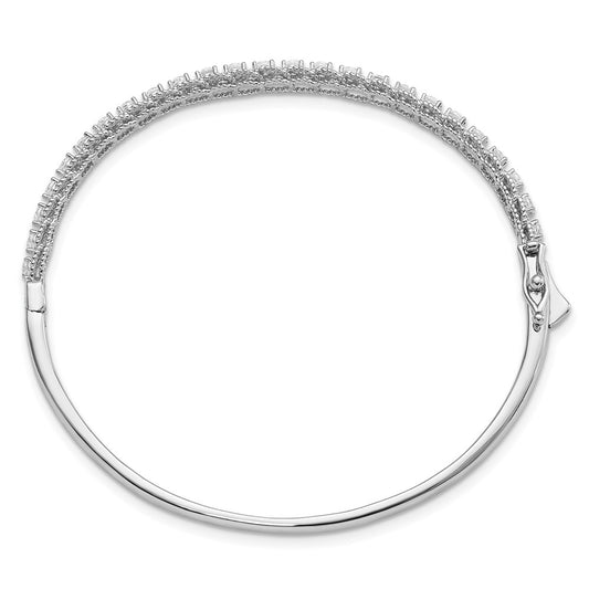 High-Quality Rhodium-Plated Sterling Silver Hinged Bangle Bracelet with 25 CZ Stones - Stylish Value!