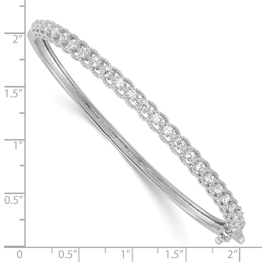 High-Quality Rhodium-Plated Sterling Silver Hinged Bangle Bracelet with 25 CZ Stones - Stylish Value!