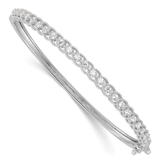 High-Quality Rhodium-Plated Sterling Silver Hinged Bangle Bracelet with 25 CZ Stones - Stylish Value!