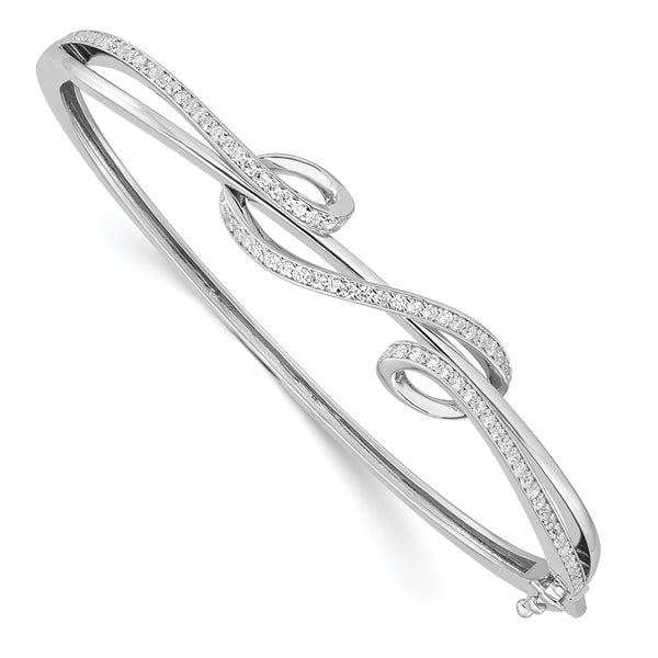 Rhodium-Plated Sterling Silver Bangle Bracelet with 83 CZ Stones - Style GR1-1007676