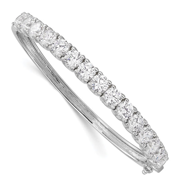 Rhodium-Plated Sterling Silver Bangle Bracelet - 15 CZ Stones