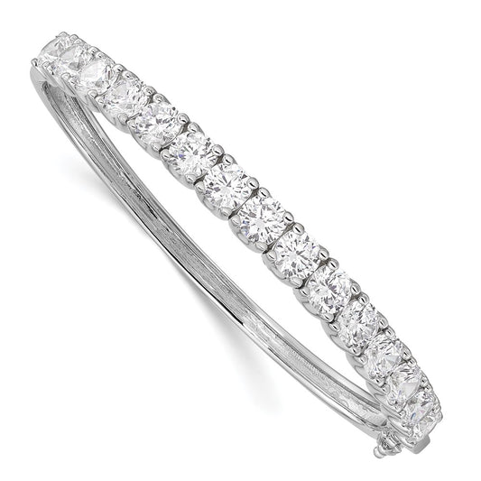 High-Quality Rhodium-Plated Sterling Silver Bangle Bracelet - 15 CZ Stones, Affordable Price