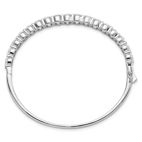 17-Stone CZ Hinged Bangle Bracelet - Rhodium-Plated Silver
