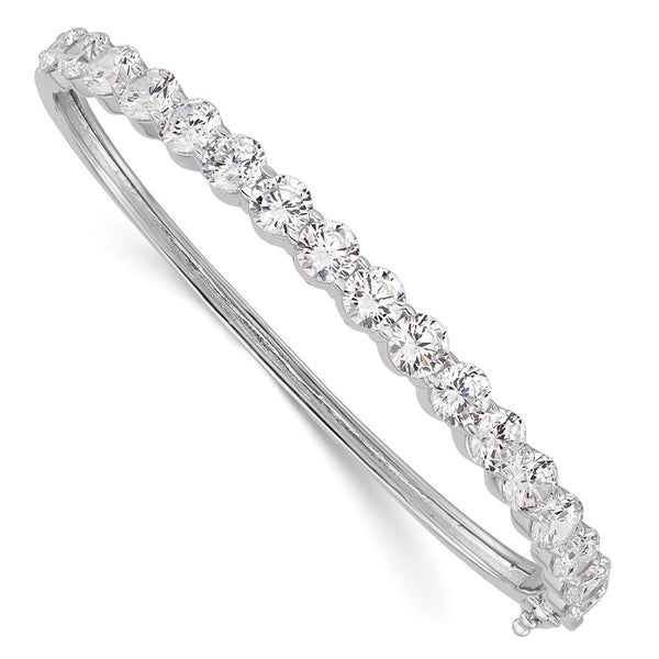 17-Stone CZ Hinged Bangle Bracelet - Rhodium-Plated Silver