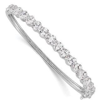 High-Quality 17-Stone CZ Hinged Bangle Bracelet | Rhodium-Plated Silver Value