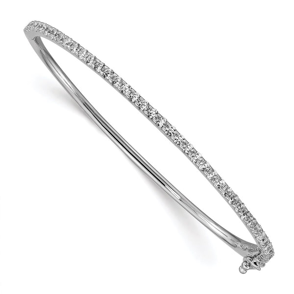 Rhodium-Plated Sterling Silver Bangle Bracelet - 41 CZ Stones
