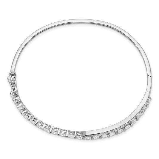High-Quality Rhodium-Plated Sterling Silver Criss-Cross CZ Bangle - Stylish Value!