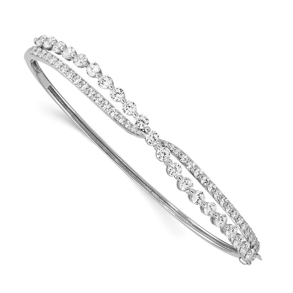 Rhodium-Plated Sterling Silver Criss-Cross CZ Bangle