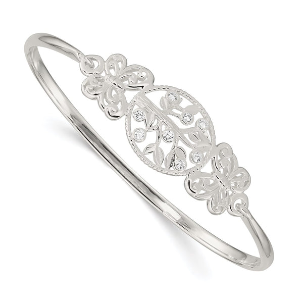 Sterling Silver Butterfly Bangle with Cubic Zirconia