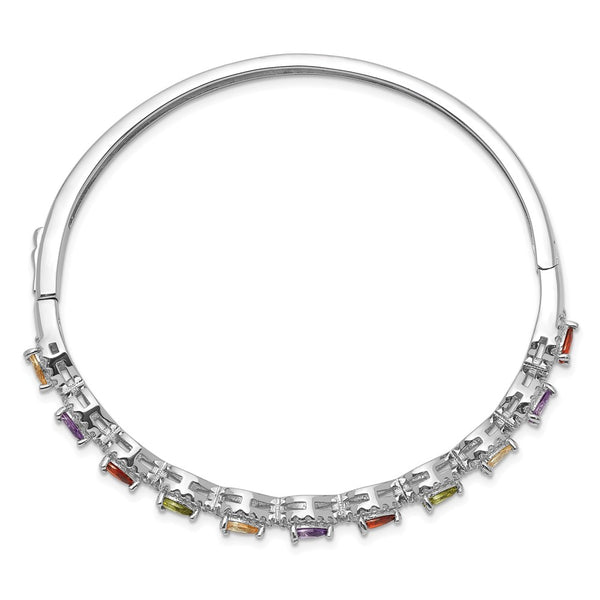 Rhodium-Plated Sterling Silver Multi-Color CZ Bangle Bracelet - 7"