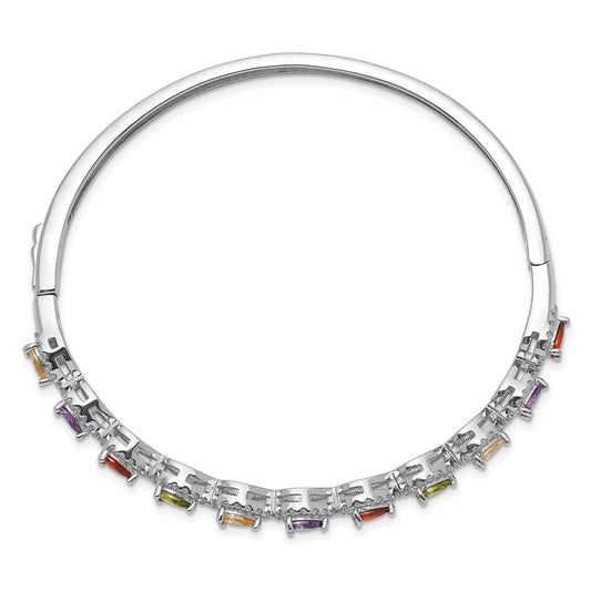 Buy Stylish Rhodium-Plated Sterling Silver Multi-Color CZ Bangle Bracelet - 7"