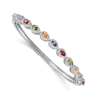 Buy Stylish Rhodium-Plated Sterling Silver Multi-Color CZ Bangle Bracelet - 7"