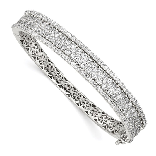 Exclusive Sterling Shimmer Rhodium-Plated Bangle Bracelet - 215-Stone CZ, Stylish Value!