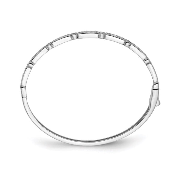 Rhodium-Plated Sterling Silver Hinged Bangle Bracelet - 25 CZ Stones