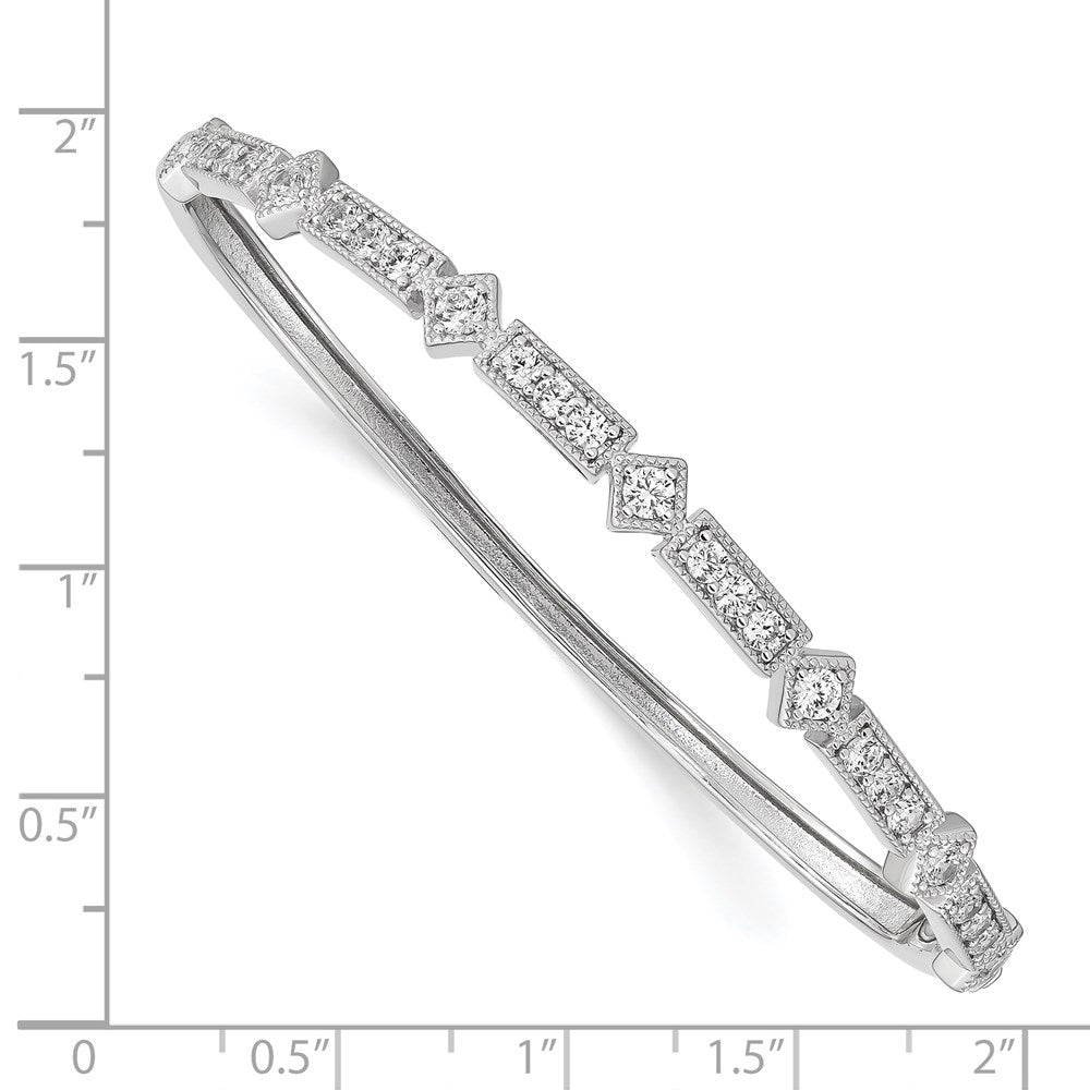 Exclusive Rhodium-Plated Sterling Silver Hinged Bangle Bracelet | 25 CZ Stones