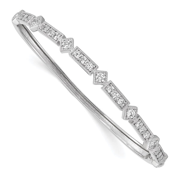 Rhodium-Plated Sterling Silver Hinged Bangle Bracelet - 25 CZ Stones