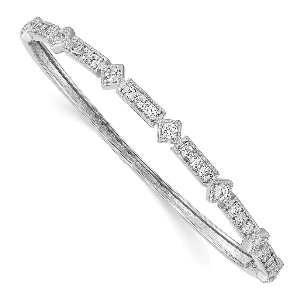Exclusive Rhodium-Plated Sterling Silver Hinged Bangle Bracelet | 25 CZ Stones