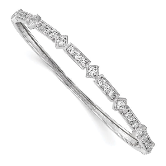 Exclusive Rhodium-Plated Sterling Silver Hinged Bangle Bracelet | 25 CZ Stones