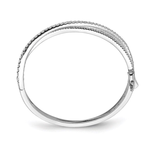 Rhodium-Plated Sterling Silver Criss Cross Bangle Bracelet - 177 CZ