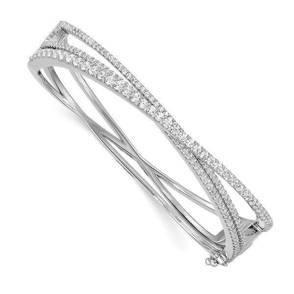 Rhodium-Plated Sterling Silver Criss Cross Bangle Bracelet - 177 CZ