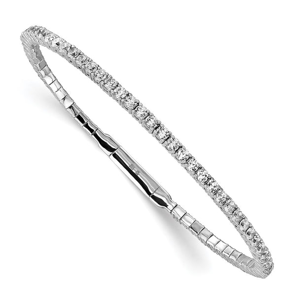 Rhodium-Plated Sterling Silver Bangle Bracelet with 65 CZ Stones