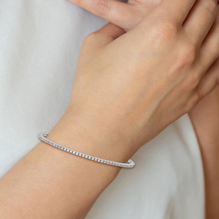 High-quality Rhodium-Plated Sterling Silver CZ Bangle Bracelet - 7 Inch, Stylish Design with 85 Stones-5