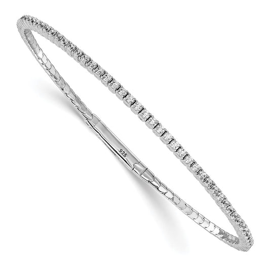 High-quality Rhodium-Plated Sterling Silver CZ Bangle Bracelet - 7 Inch, Stylish Design with 85 Stones