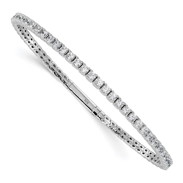 Rhodium-Plated Sterling Silver CZ Bangle Bracelet - 8 Inches