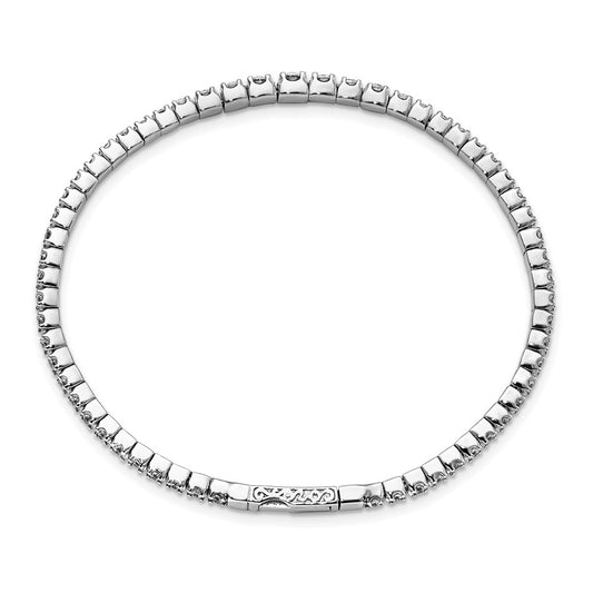 High-Quality Rhodium-Plated Sterling Silver Bangle Bracelet with 61 CZ Stones