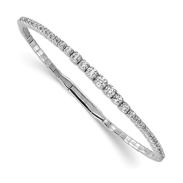 Rhodium-Plated Sterling Silver Bangle Bracelet with 61 CZ Stones