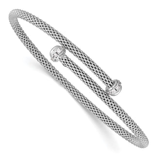 Buy Stylish Polished CZ Flexible Cuff Bangle - Rhodium-Plated Sterling Silver