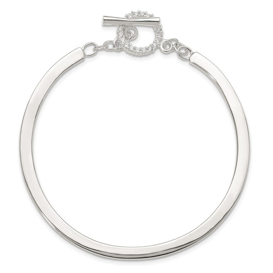 High-Quality Polished Sterling Silver CZ Bangle Bracelet - Stylish Toggle Clasp