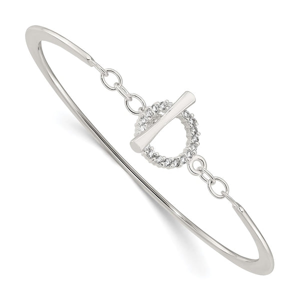 Polished Sterling Silver CZ Bangle Bracelet - Toggle Clasp