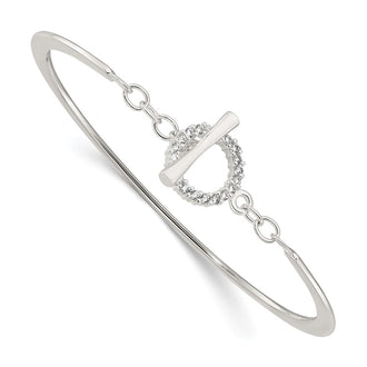 High-Quality Polished Sterling Silver CZ Bangle Bracelet - Stylish Toggle Clasp