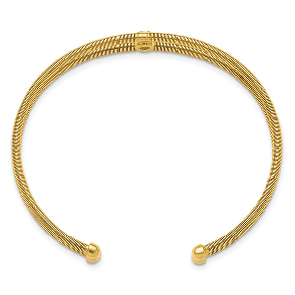 Polished Gold-tone CZ Two-Band Cuff Bracelet - 14K Gold