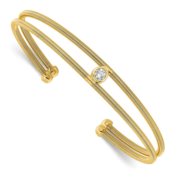 Polished Gold-tone CZ Two-Band Cuff Bracelet - 14K Gold
