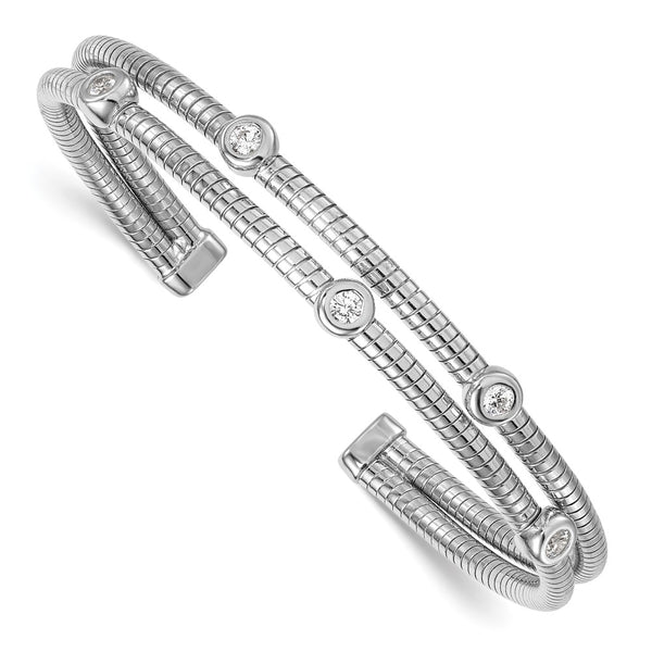 Textured CZ Moveable Wrap Bangle Bracelet - 7.5 Rhodium-Plated Silver