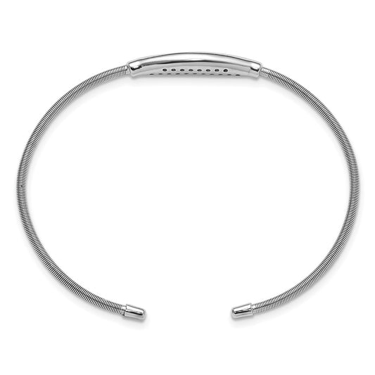 Exclusive Rhodium-Plated Textured CZ Cuff Bracelet in Stylish Sterling Silver