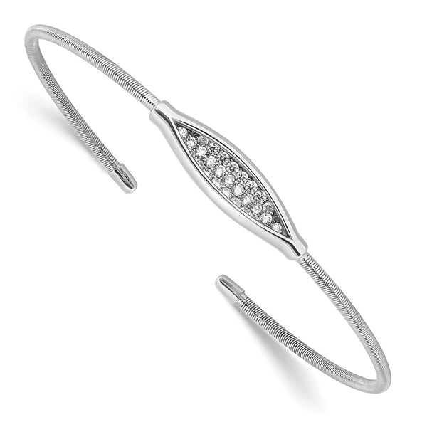 Rhodium-Plated Textured CZ Cuff Bracelet in Sterling Silver