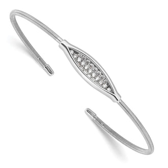 Exclusive Rhodium-Plated Textured CZ Cuff Bracelet in Stylish Sterling Silver