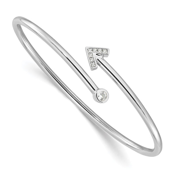 Rhodium-Plated Sterling Silver CZ Arrow Cuff Bangle Bracelet