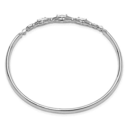High-Quality Rhodium-Plated Sterling Silver Bangle Bracelet | Stylish CZ Closure