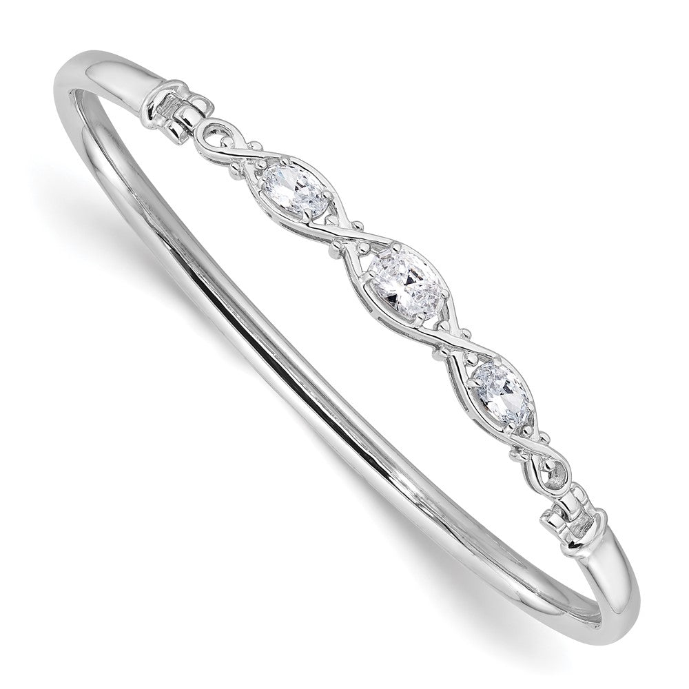 High-Quality Rhodium-Plated Sterling Silver Bangle Bracelet | Stylish CZ Closure