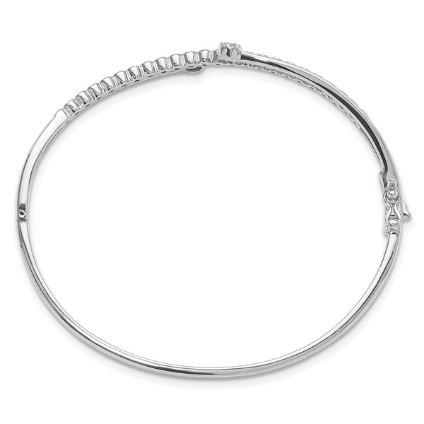 Polished CZ Hinged Bangle Bracelet - Rhodium-Plated
