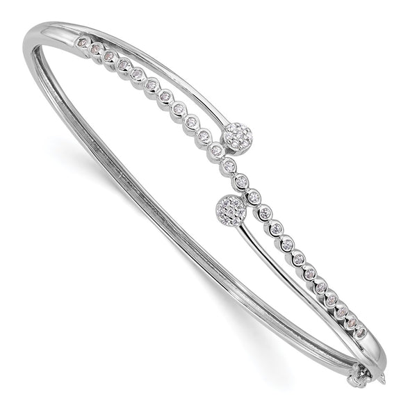 Polished CZ Hinged Bangle Bracelet - Rhodium-Plated
