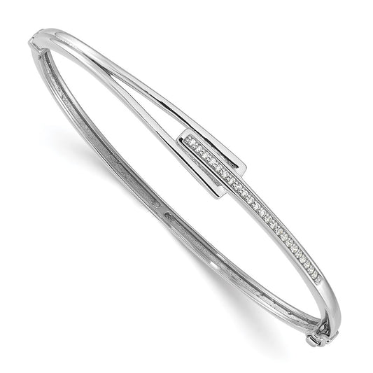 Exclusive Polished Fancy CZ Hinged Bangle - Stylish Rhodium-Plated Silver
