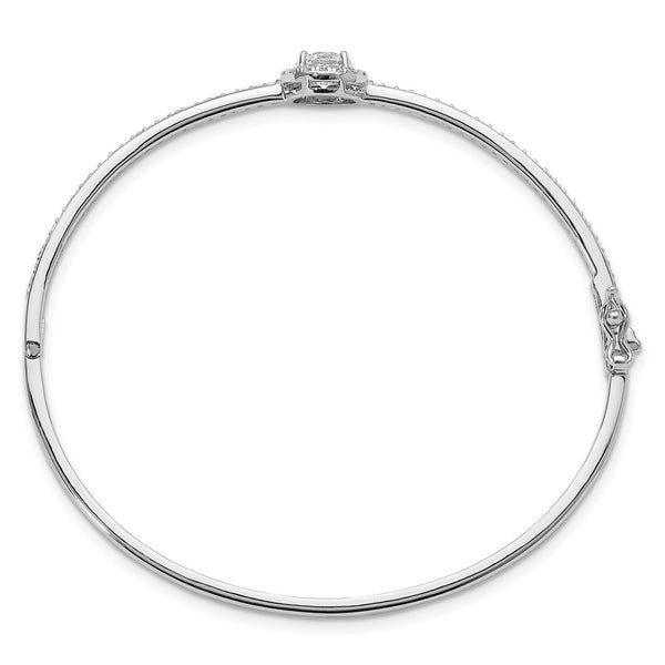 Rhodium-Plated Sterling Silver CZ Hinged Bangle Bracelet