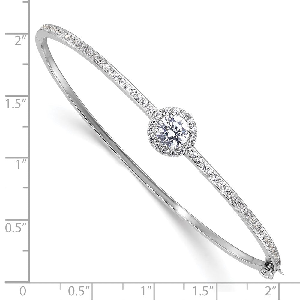 Exclusive Rhodium-Plated Sterling Silver CZ Hinged Bangle Bracelet - Stylish Value!