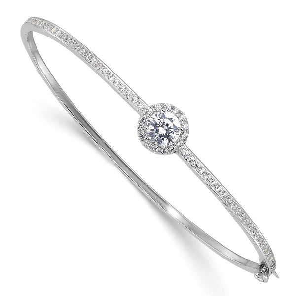 Rhodium-Plated Sterling Silver CZ Hinged Bangle Bracelet